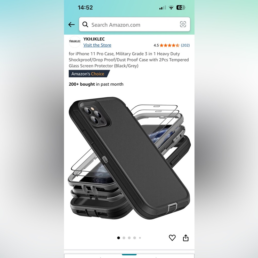 iPhone 11 Pro Case with Tempered Glass Screen Protector (Black/Grey)